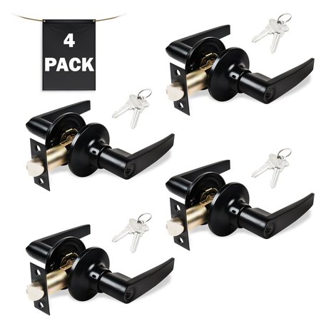 PREMIER LOCK Entry Door Lever Lock Set Set of 4, Keyed Alike, Matte Black, 4PK LEV11X-4